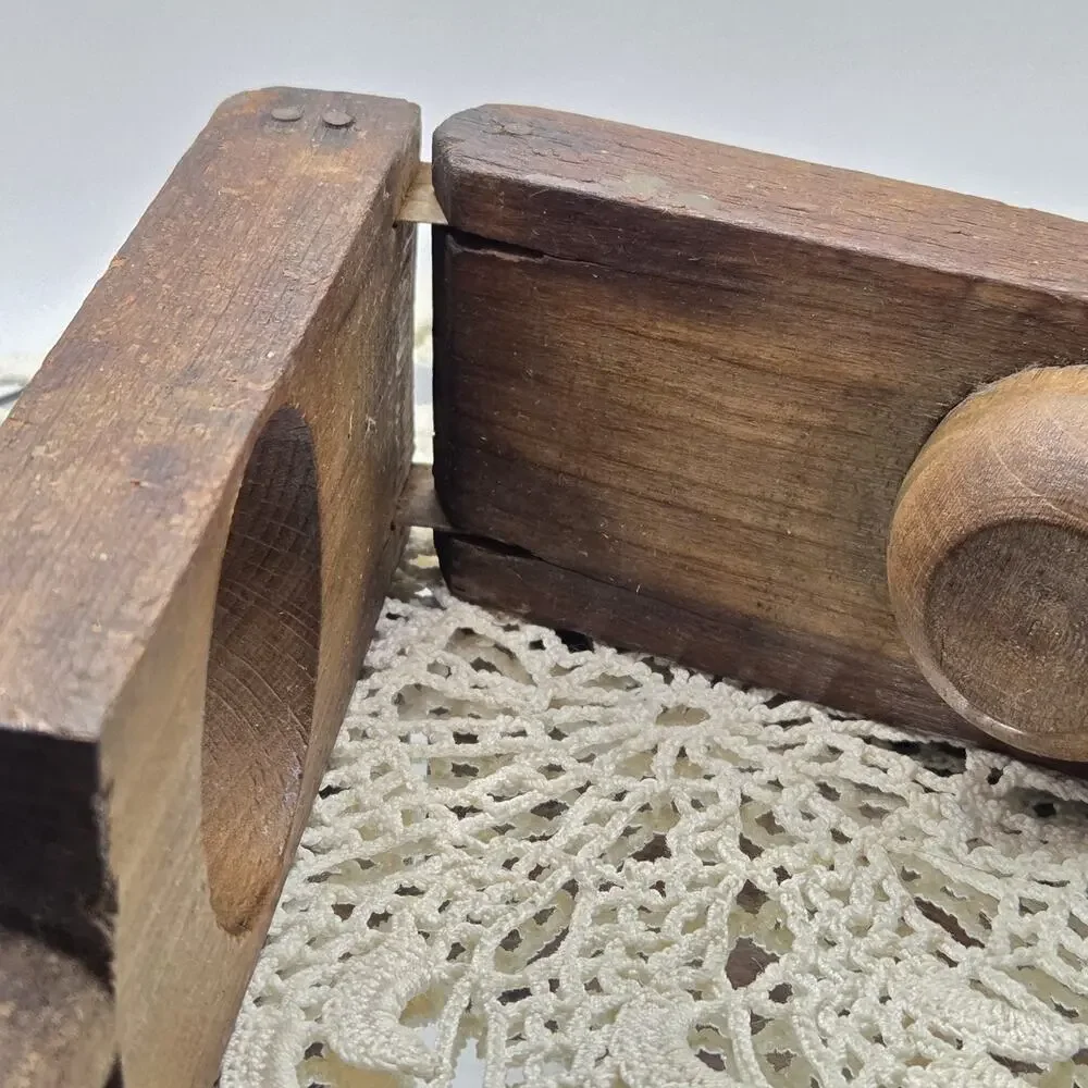 Antique Primitive Wooden Lemon Squeezer Metal Hinge Nails